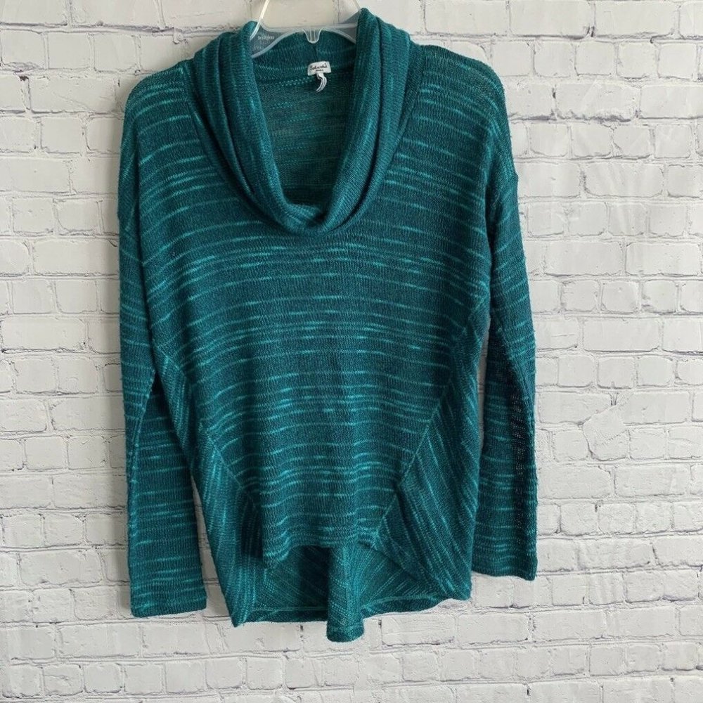 Splendid Size Small Loose Knit Sweater Norwegian Slub Cowl Neck Turquoise